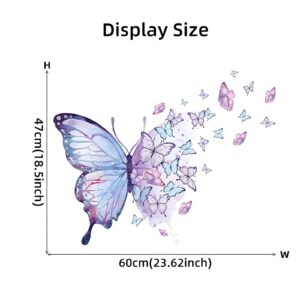 Gorgeous Blue Purple Butterflies Wall Stickers, sacinora Art Butterfly Wall Decals Removable Vinyl Peel and Stick for Living Room Bedroom Children's Room Nursery Playroom Decorations