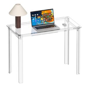 hmyhum acrylic desk, 39.4" l x 19.7" w x 29.5" h, clear desk for home office for laptop, study, writing, vanity table with rectangular legs, modern, easy assembly