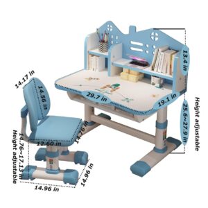 Kids' Table Chair Sets, Kids' Desks Chair, Children Study Desk Writing Table Computer Workstation With Large Storage Drawer And Bookshelf, Height Adjustable Kids Bedroom Furniture ( Color : Blue )