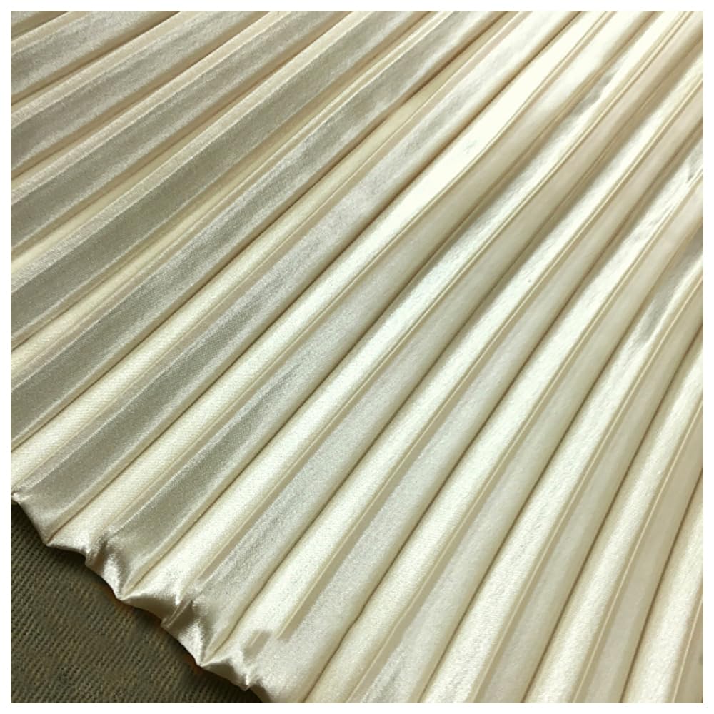 1 Meter Satin Pleated Fabric Line Texture Stripe Accordion Plisse Fabric for Dress Skirt Sewing Material 59 inches Width MM312AM (Apricot)