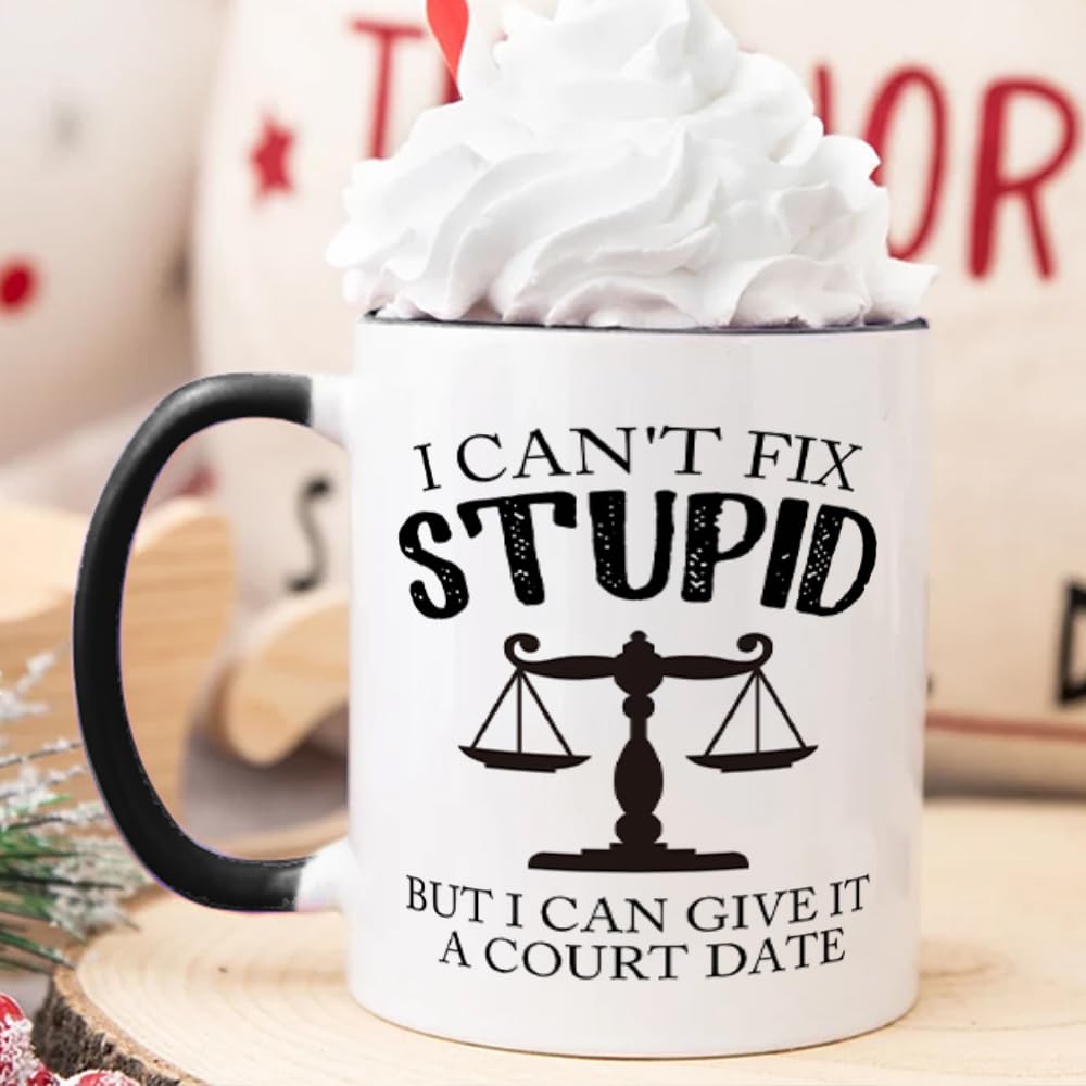 Yanprint Lawyer Judge Coffee Mug Gifts,I Can't Fix Stupid But I Can Give It A Court Date,Funny Witty Attorney US Court Feminist Law Judge Jury Legal Practitioner Defender Cup 11oz