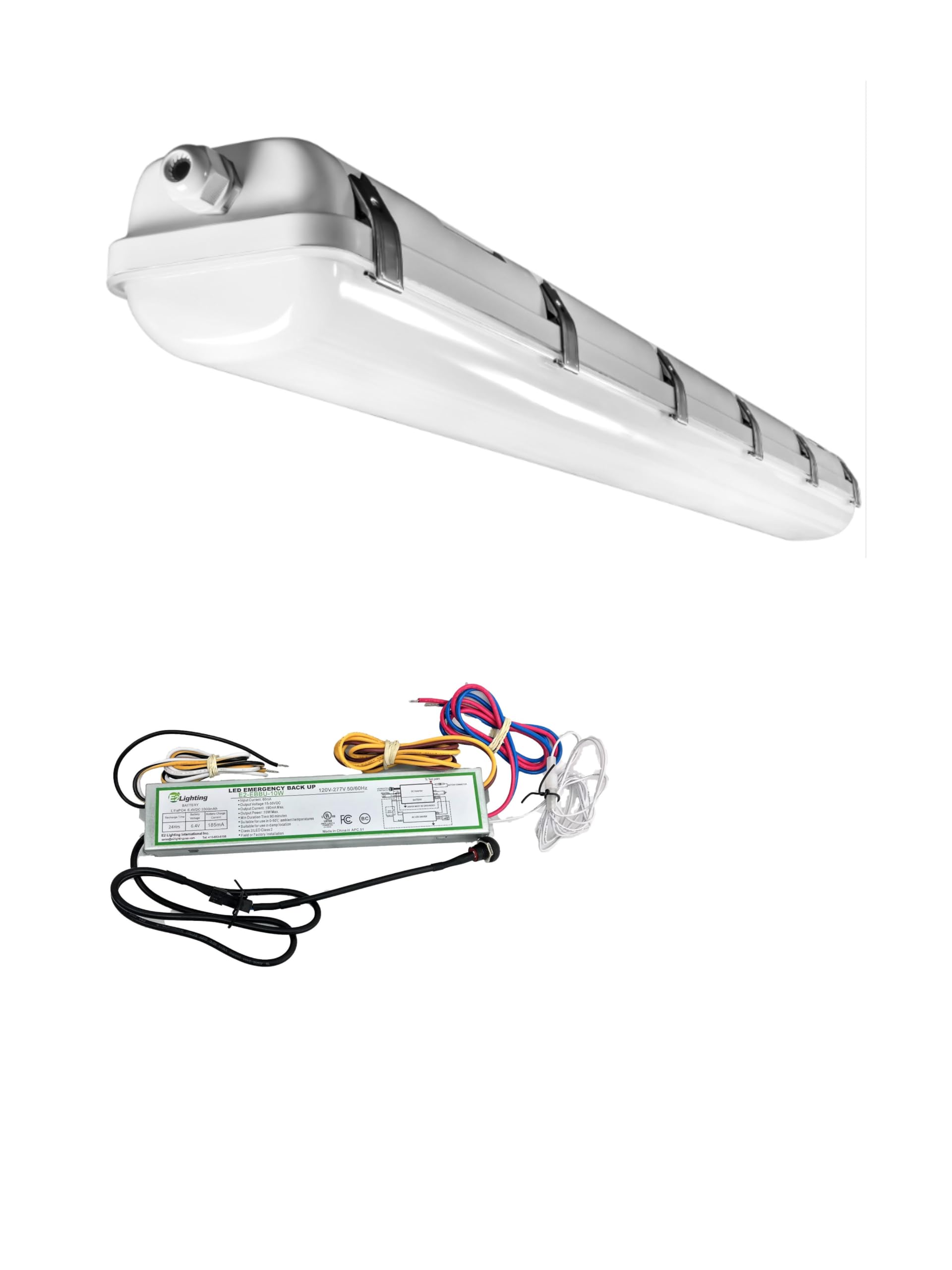 4FT LED Vapor Tight 50W W/Emergency Battery, 3X Wattage and 3CCT 3500K-4000K-5000K Tunable 6000LM 120-277V