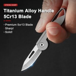 Joycube Titanium Alloy Small Keychain Knife, Mini Folding Pocket Knife, EDC Box Cutter, Gift for Women and Men (Titanium Alloy Handle/5Cr13 Steel Blade)