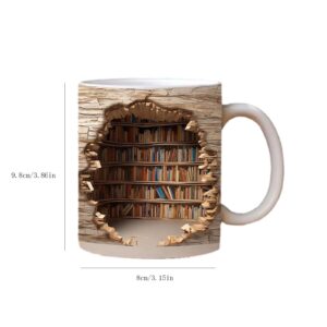 Darzheoy 3d Bookshelf Mug - 3D Effect Books Mugs, Creative Space Design Multi-Purpose Mugs, Book Lovers Coffee Mug, Gifts for Readers (B)