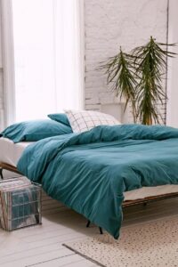 the bed linen queen duvet cover set with 3 piece soft linen bedding set 1 duvet cover with 2 pillowcase luxurious (ocean blue)