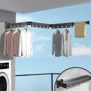 crmcr wall mounted space saving 360° folding clothes drying rack, retractable collapsible windproof hanging hole laundry rack, suitable for balcony, laundry rack【3-fold-grey】