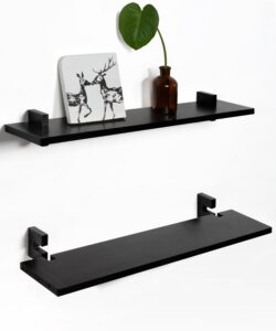 gronda black floating shelves for wall 24 inch wood floating shelves wall mounted wooden shelf set of 2, modern wall decor organizer for bedroom, kitchen, office, living room