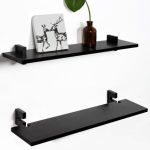 Gronda Black Floating Shelves for Wall 24 Inch Wood Floating Shelves Wall Mounted Wooden Shelf Set of 2, Modern Wall Decor Organizer for Bedroom, Kitchen, Office, Living Room