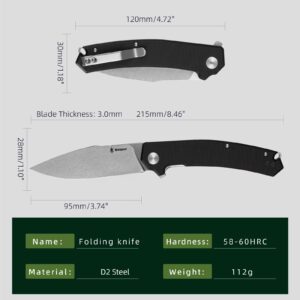 Warspear Degory Flipper Folding Knife 3.75" Stonewshed D2 Blade Black G10 Handle Outdoor Camping Fishing Pocket Knife With Deep Carry Clip WP902WBK