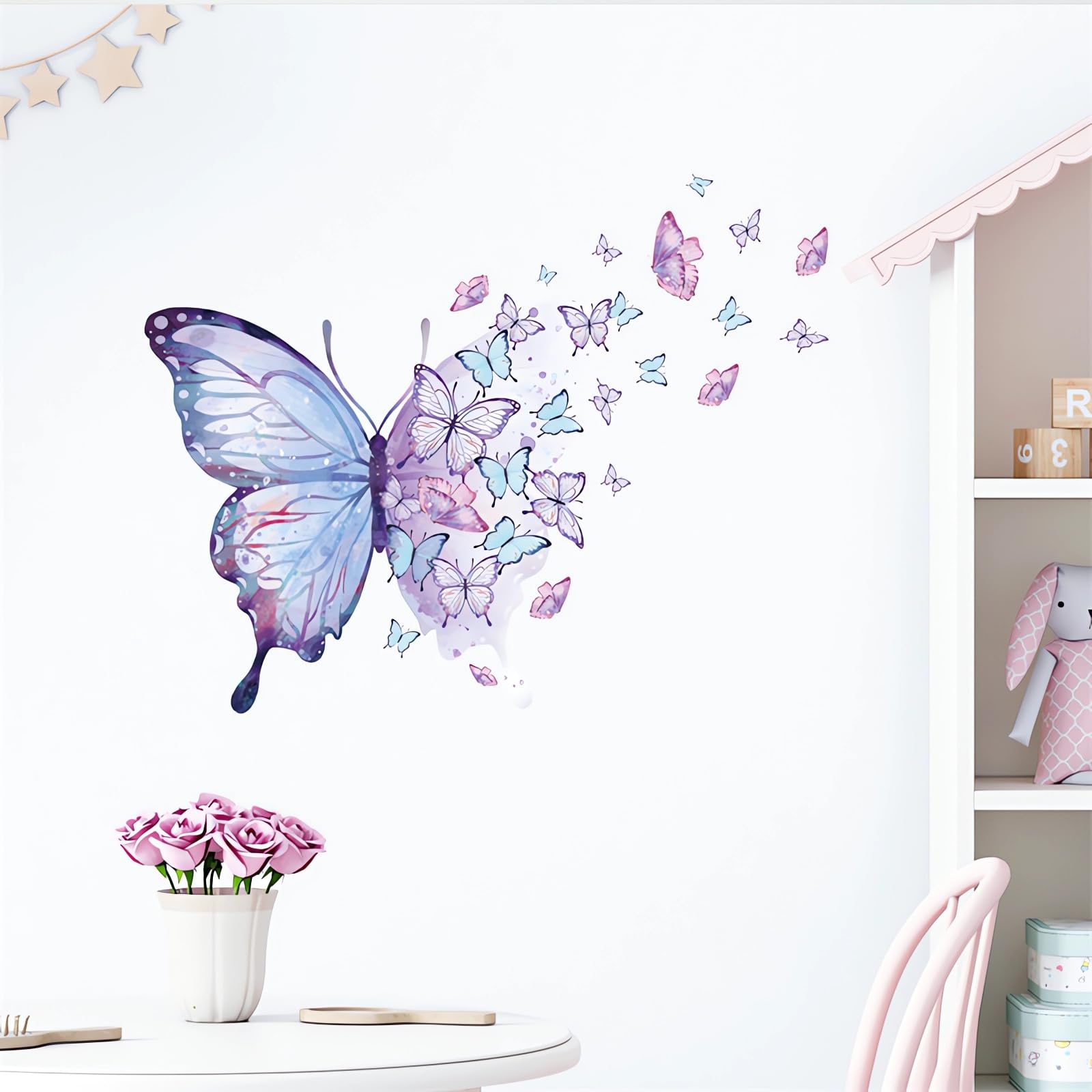 Gorgeous Blue Purple Butterflies Wall Stickers, sacinora Art Butterfly Wall Decals Removable Vinyl Peel and Stick for Living Room Bedroom Children's Room Nursery Playroom Decorations