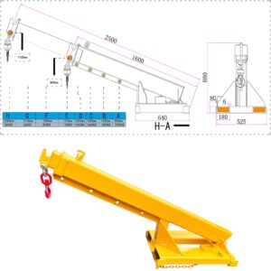 WYDDDARY Adjustable Mobile Crane Lifting Hoist Truss Jib Boom Hook 6614LbS Capacity Forklift Telescopic Boom for Forklift Towing Handling(Angle Fixation)