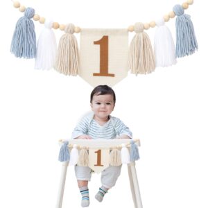 handmade boho 1st birthday high chair banner party decoration for girl baby shower blue and white wall hangings decorative for kids bedroom