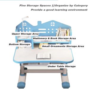 Kids' Table Chair Sets, Kids' Desks Chair, Children Study Desk Writing Table Computer Workstation With Large Storage Drawer And Bookshelf, Height Adjustable Kids Bedroom Furniture ( Color : Blue )