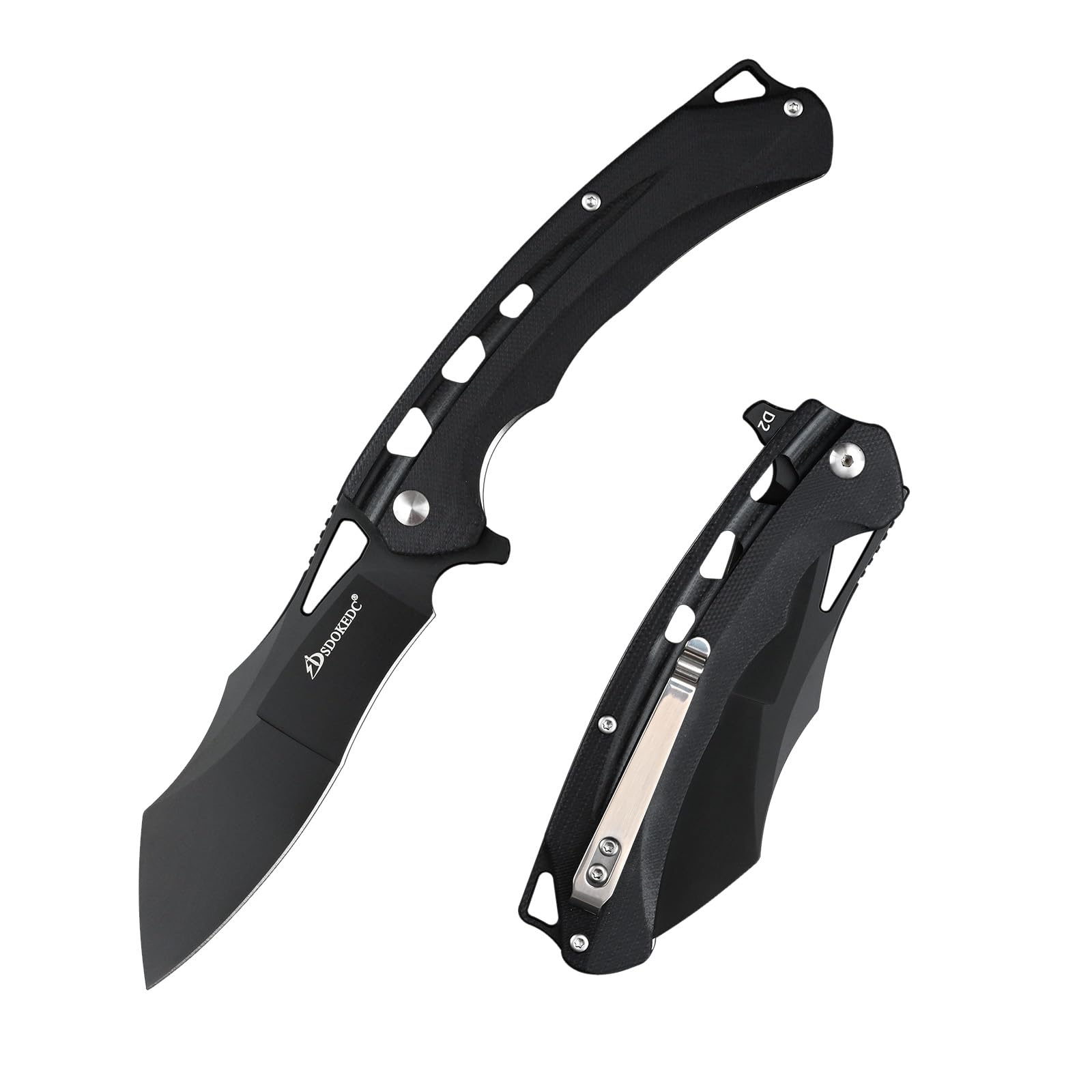 SDOKEDC Knives D2 Steel Ball Bearing Folding Knife for Men G10 Handle EDC Tactical Pocket Knife for Outdoor Survival Hunting