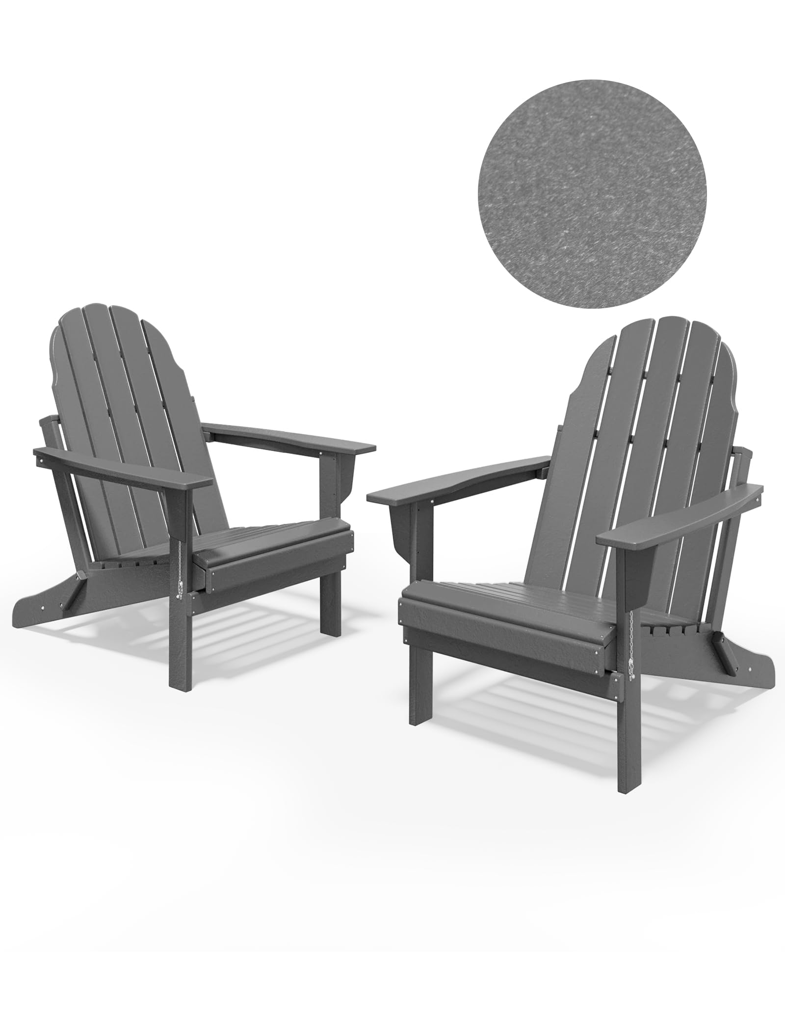 Folding Adirondack Chair - Durable HDPE Poly Lumber All-Weather Resistant, Foldable Oversized Balcony Porch Patio Outdoor Chair for Lawn, Backyard, Deck, Garden, Camping - Easy Installation, Gray