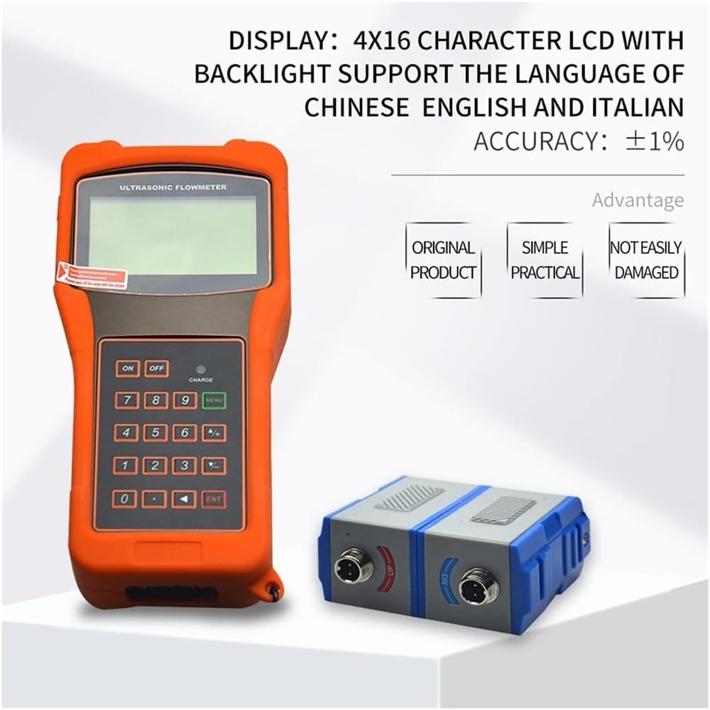 RUGPDA TUF-2000H Portable Handheld Ultrasonic Flow Meter with Clamp On Sensor TM-1(DN50-700mm) Water Flowmeter with Clamp-on Transducers for Industrial (Color : 110V)