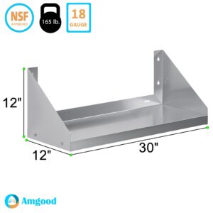 AmGood 30" Long X 12" Deep Stainless Steel Wall Shelf with Side Guards | NSF Certified | Appliance & Equipment Metal Shelving | Kitchen, Restaurant, Garage, Laundry, Utility Room