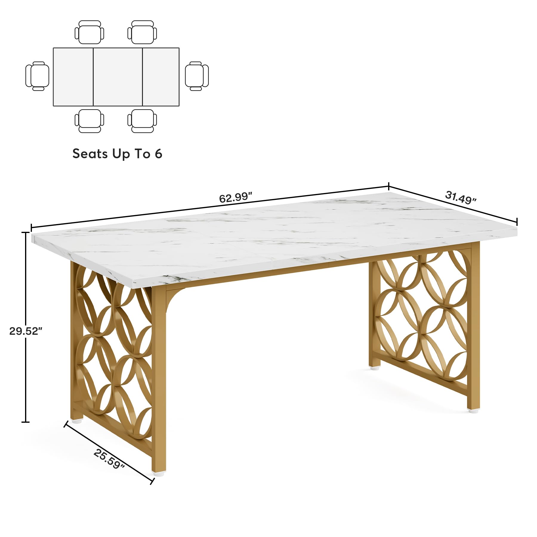 Tribesigns 63-inch Executive Desk, Modern Office Desk with Strong Metal Frame, Large Computer Writing Desk Business Furniture for Home Office (White Marble and Gold)