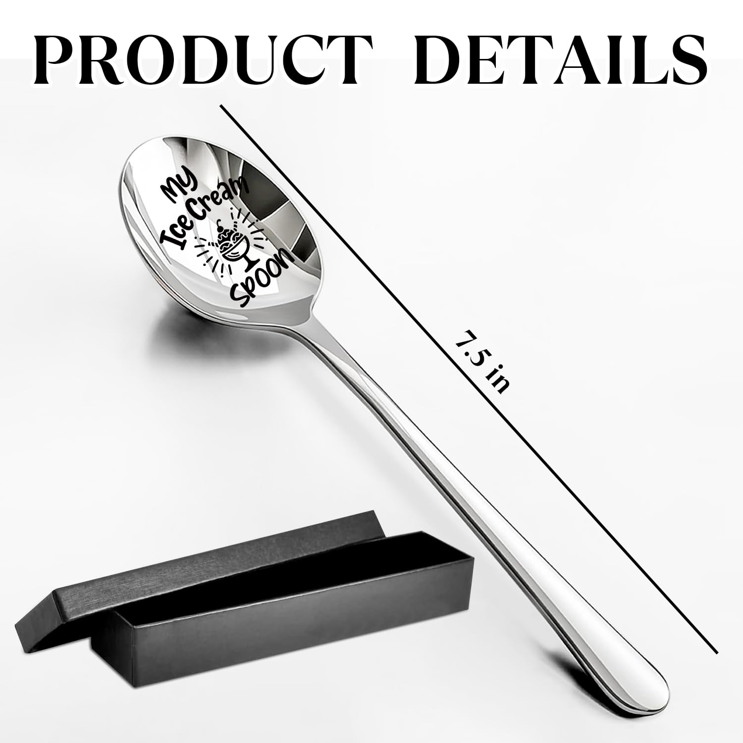 My Ice Cream Spoon Engraved Stainless Steel Spoon, Ideal Coffee and Ice Cream Spoon for Women Men Friends Sister Mom Birthdays Christmas Thanksgiving Day Gift