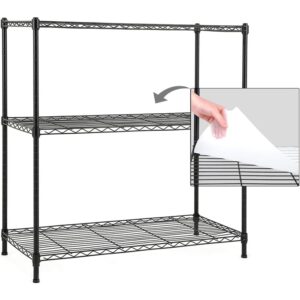 catalina creations 3-shelf storage shelves with 3-shelf liners, heavy duty adjustable rack, steel wire shelves and storage for kitchen and garage (36w x 16d x 36h, black)