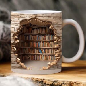 darzheoy 3d bookshelf mug - 3d effect books mugs, creative space design multi-purpose mugs, book lovers coffee mug, gifts for readers (b)