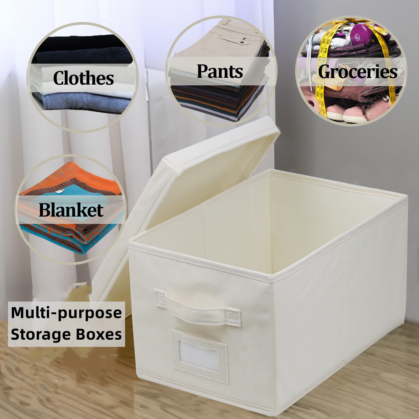 Fordonral 3 Pcs Closet Storage Bins with Lids & Lable & Handles, 15" 22 Quart Collapsible Fabric Stackable Storage Bin Cube Organizer Lidded Organizing Boxes Storage Containers