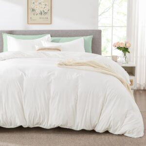 chixpace king duvet cover off white - comforter cover set soft brushed microfiber king with zipper closure, 3 pieces, 1 duvet cover (104"x90") & 2 pillow shams