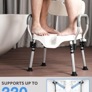 Sangohe Shower Chair - Shower Chair for Inside Shower - U-Shape Seat Heavy Duty Shower Chair - Shower Chair with Arms for Handicap - Wide Shower Seats for Elderly - Shower Chair for Bathtub, 796E