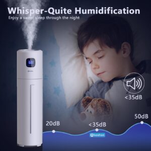 Large Humidifiers for Bedroom, 9L/2.5Gal Ultrasonic Cool Mist Humidifier, Easy Clean Humidifier with 350ML/H Large Mist Speed, Quiet Tower Humidifier, Suitable for Kids Room Plant Yoga (White)