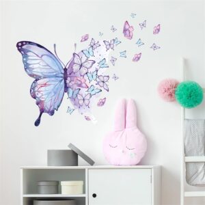 Gorgeous Blue Purple Butterflies Wall Stickers, sacinora Art Butterfly Wall Decals Removable Vinyl Peel and Stick for Living Room Bedroom Children's Room Nursery Playroom Decorations