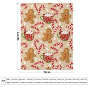 MEIKKO Cute Christmas Gingerbread Throw Blanket Soft Warm Candy Cane Lightweight Flannel Plush Fuzzy Blankets Gift for Women Kids Boys Teens 50X60 in