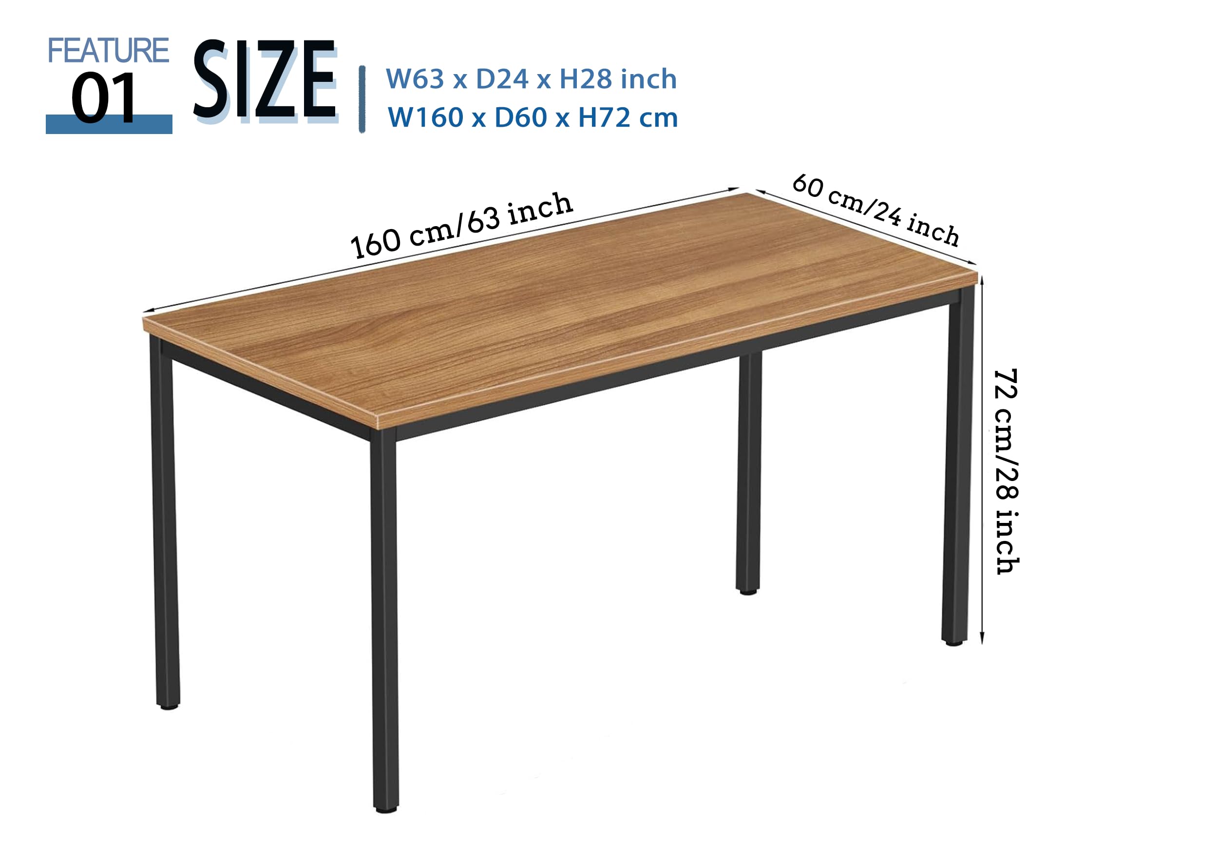 BEST BOARD Writing Computer Desk Modern Simple Study Desk Industrial Style Laptop Table for Home Office Brown Notebook Desk (24x63 Inches)