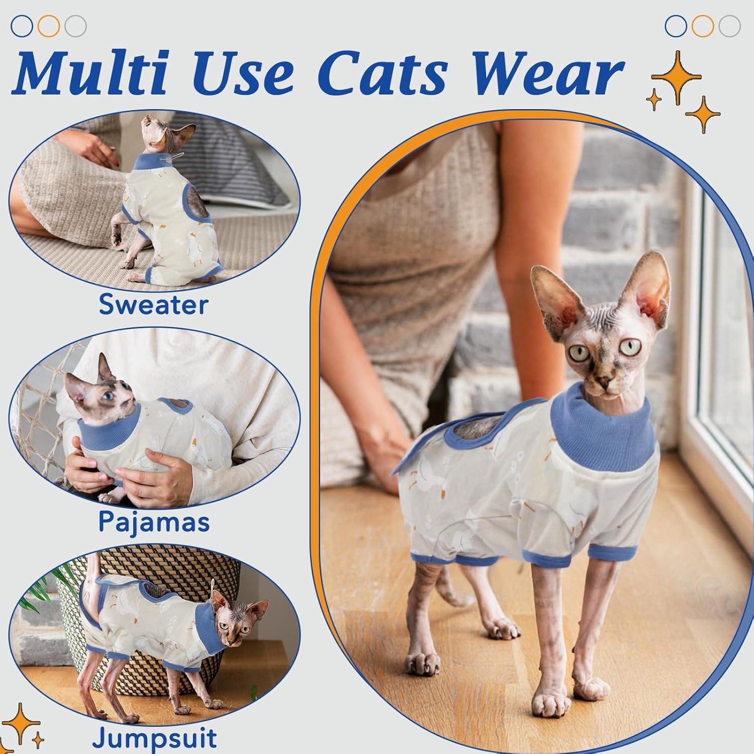 DENTRUN Cat Surgery Recovery Suit Female Male Soft Onesie, Kitten Surgical Collar Cone Alternative Shirt, Abdominal Wounds Anti-Licking Pajama for Small Pets Spay, Cat Body Suit Post Surgery