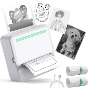 kazazoo mini thermal printer bluetooth pocket printer portable inkless sticker printer for notes/lists/label/memo/scrapbook, photos compatible with iphone ios & android or tablet (with 2 roll paper)