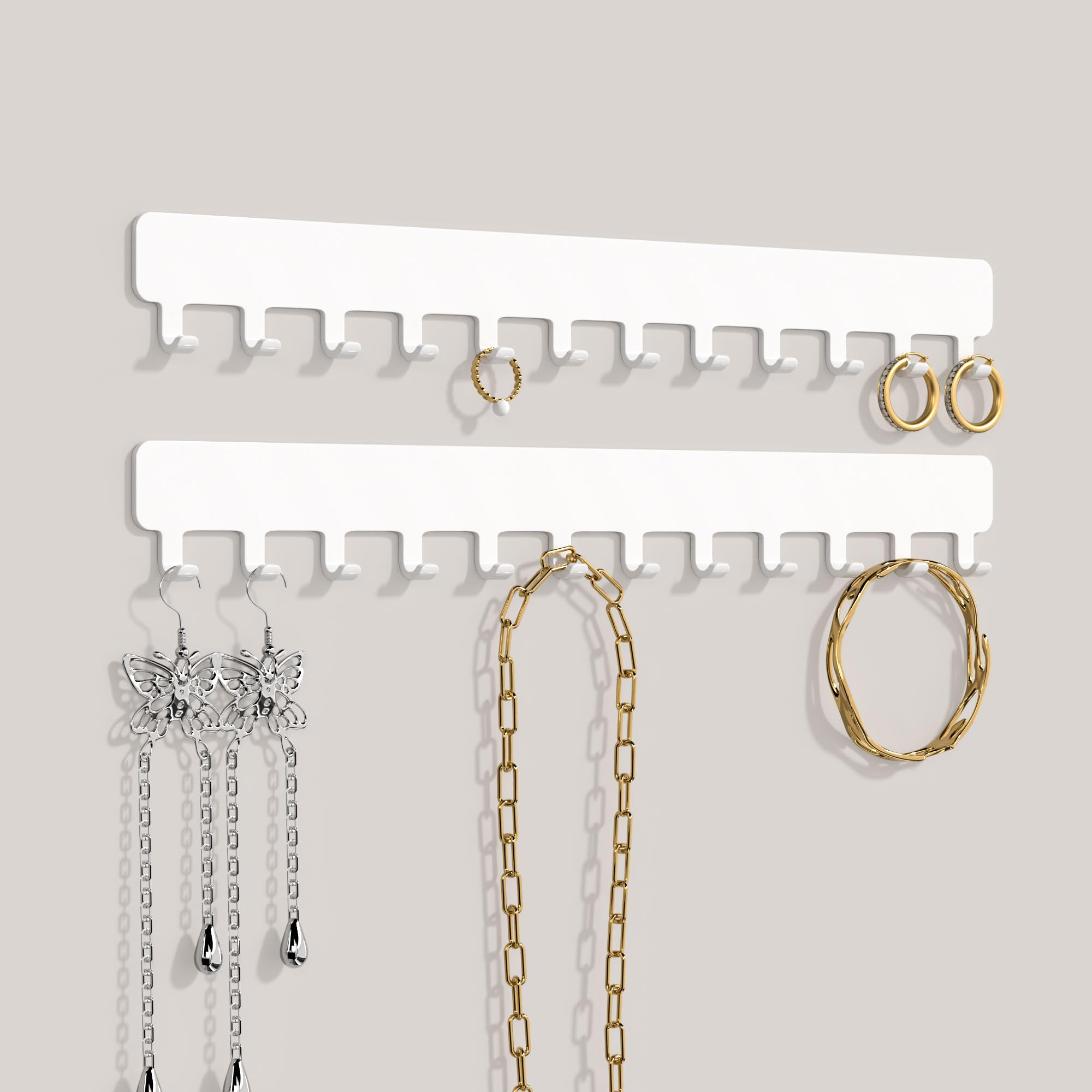 bussdis Necklace Holder Hanging Jewelry Organizer - Jewelry Organizer for Necklace, Self-Adhesive Necklace Organizer, Wall Jewelry Organizer,2 Pack, White