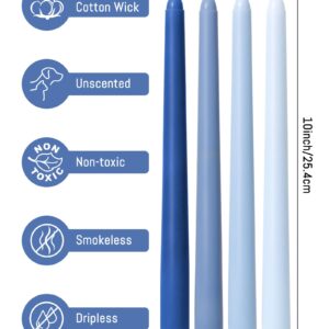 Viyffo 10 Inch Taper Candles Blue Set of 20 Unscented, Dripless, Smokeless Long Tall Tapered Candlesticks Wedding Home Decor Dinner-Natural Color Series