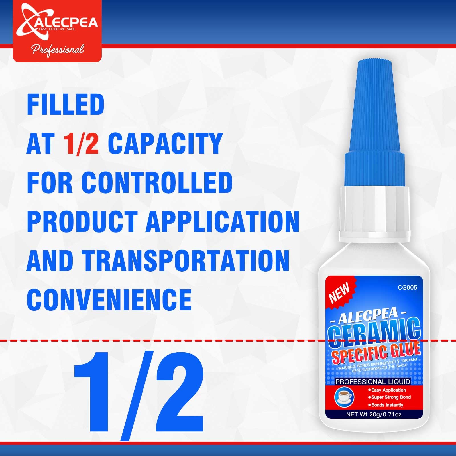 ALECPEA 20g Ceramic Super Glue for Porcelain and Pottery Repair - Rapid-Setting, Waterproof Adhesive for Porcelain, Pottery, Dishes, Tiles, DIY Crafts, and More