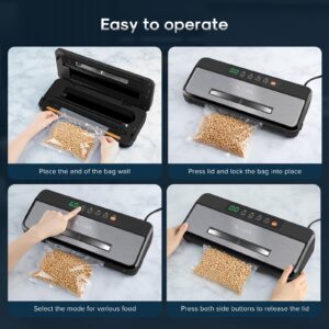 Secura Vacuum Sealer Saver Machine, Visual Operation Window Automatic Food Sealer with Built-in Cutter/Bag Storage/Air Suction Hose, 7-in-1 Easy Options for Food Storage and Saver