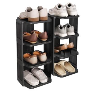 kitstorack small shoe rack, 8 tiers stackable shoe rack for closet diy free standing shoe organizer vertical shoe rack for small spaces and narrow spaces, plastic