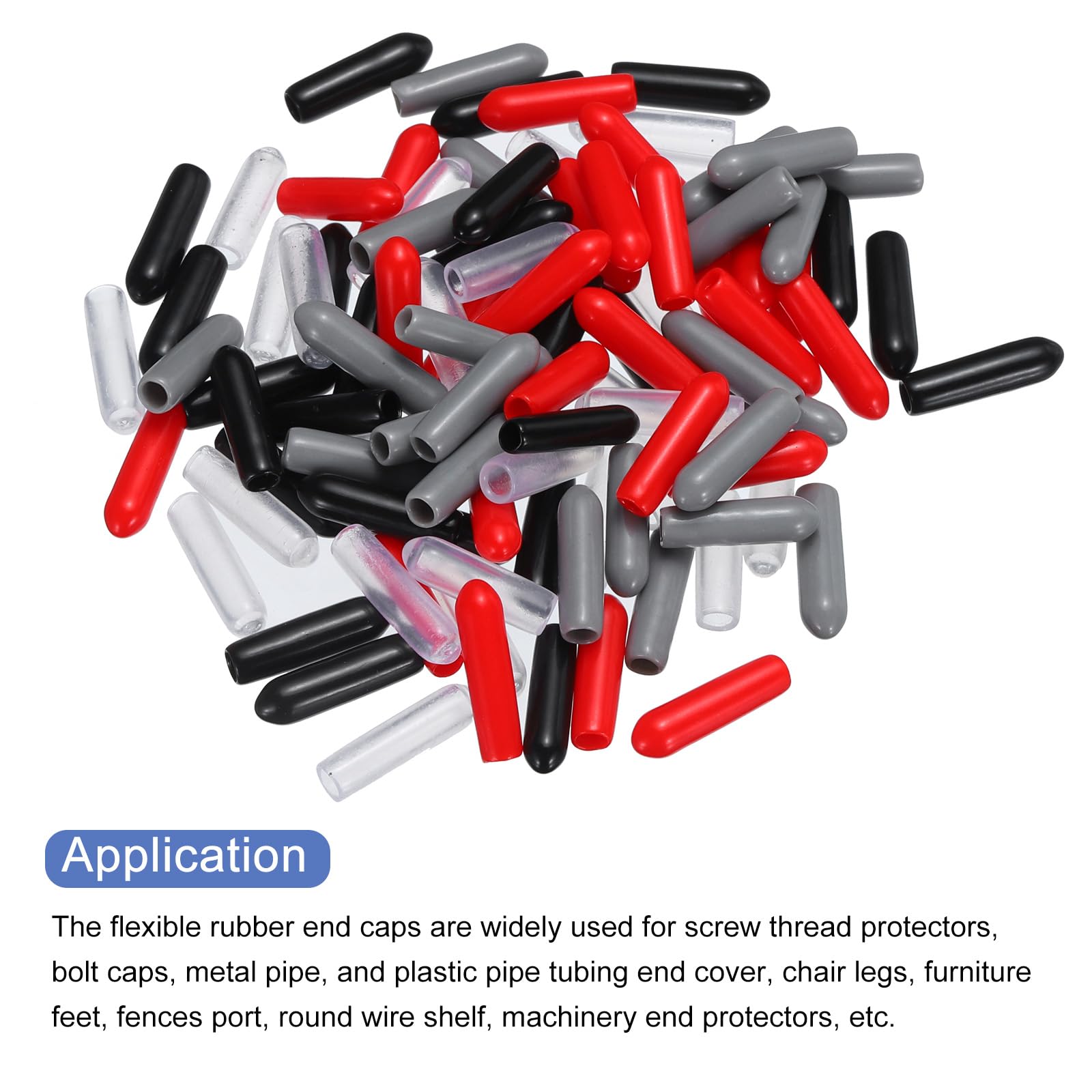 uxcell 100pcs Rubber End Caps 3mm(1/8") ID Screw Thread Protectors PVC Vinyl Round Tube Bolt Cap Cover, Black Red Grey Clear