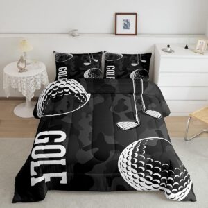 Erosebridal Golf Print Comforter Set Black Camo Bedding Sets King Kids Boys Teens Camouflage Comforter Sports Themed Bedding,Ball Gaming Duvet Golf Balls Quilt 3 Piece Soft Lightweight Down Comforter