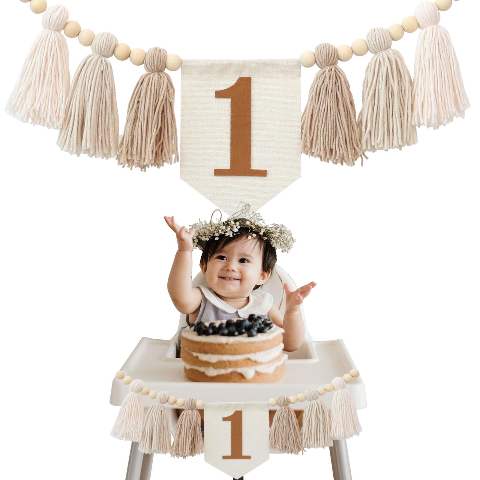 Handmade Boho 1st Birthday High Chair Banner Party Decoration For Girl Baby Shower Wall Hangings Decorative For Kids Bedroom