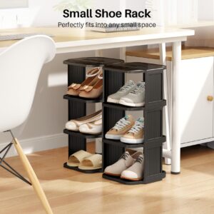 Kitstorack Small Shoe Rack, 8 Tiers Stackable Shoe Rack for Closet DIY Free Standing Shoe Organizer Vertical Shoe Rack for Small Spaces and Narrow Spaces, Plastic