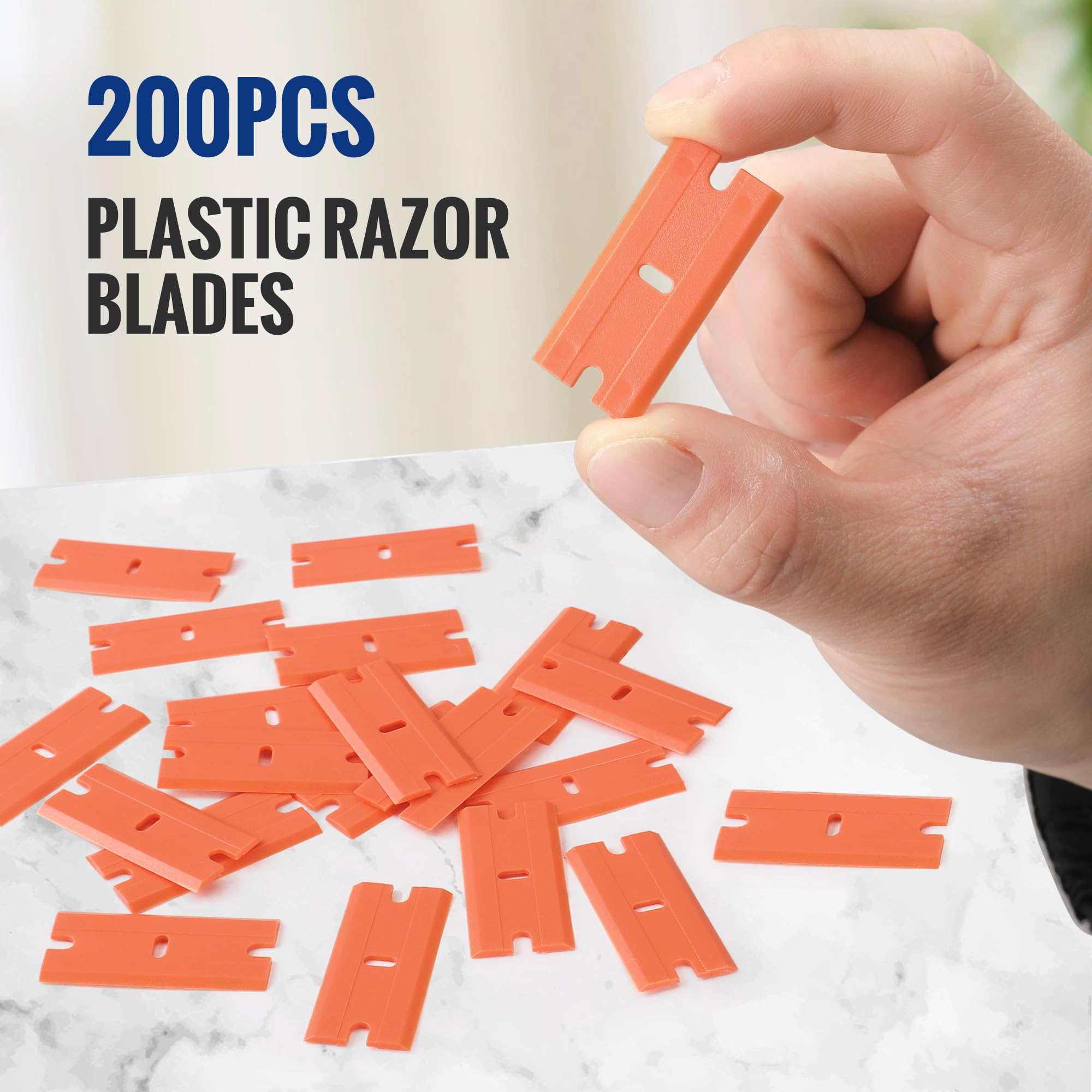 WORKPRO 200 Pack Plastic Razor Blades, Double Edged Scraper Blades, Safety Razor Blades Easy Replacement, Perfect for Scraping, Removing Decals, Stickers, Labels, and Cleaning Glass