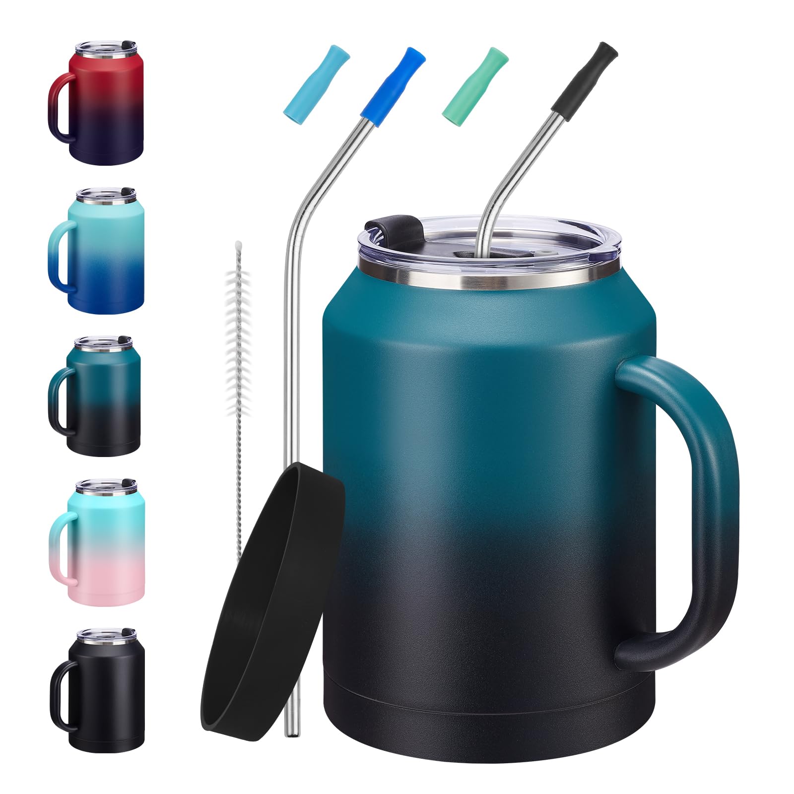 VICKNIY 50 oz Mug Tumbler with Handle and Straw - 2-in-1 Lid, Silicone Water Bottle Boot, Stainless Steel Coffee Mugs, Double Wall Insulated Water Cup Keep Cold-36H Hot-24H, 50oz Large Tumbler Jug