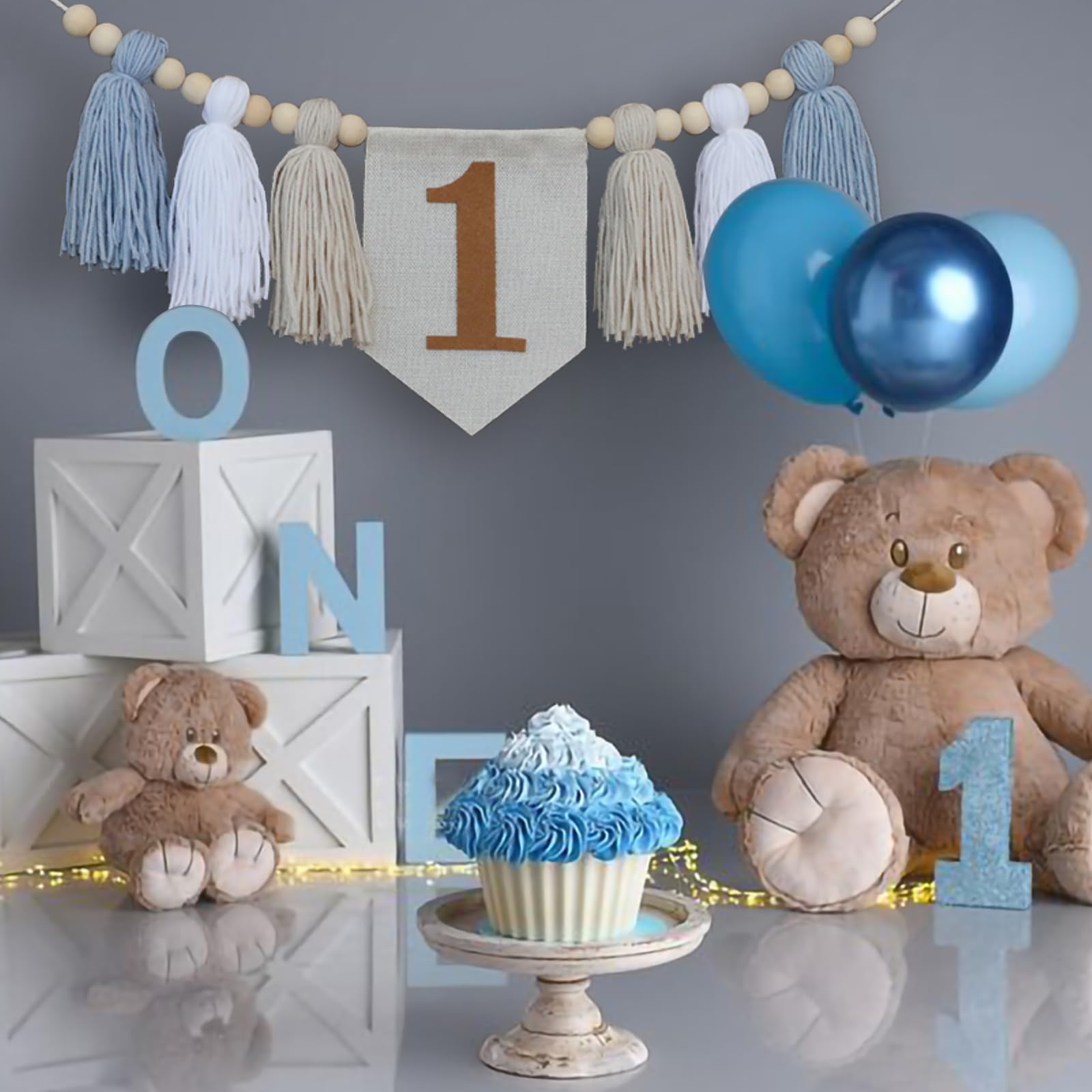 Handmade Boho 1st Birthday High Chair Banner Party Decoration For Girl Baby Shower Blue And White Wall Hangings Decorative For Kids Bedroom