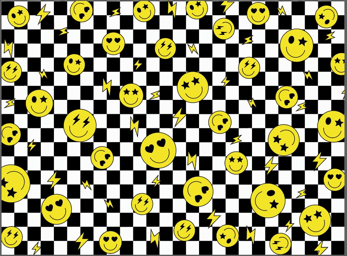 12 Sheets 28 * 20 Inches one Happy Dude Theme Gift Wrap Paper, Black Yellow Smiley Faces Lightning Printed Wrapping Paper with Checkered Patterns for First Birthday Party Baby Shower DIY Craft