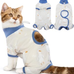 DENTRUN Cat Surgery Recovery Suit Female Male Soft Onesie, Kitten Surgical Collar Cone Alternative Shirt, Abdominal Wounds Anti-Licking Pajama for Small Pets Spay, Cat Body Suit Post Surgery