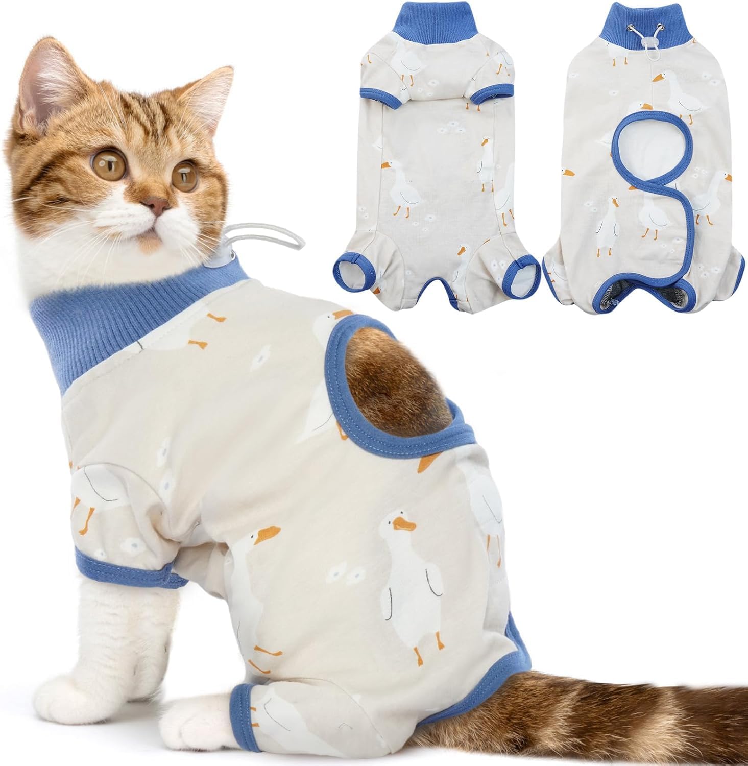 DENTRUN Cat Surgery Recovery Suit Female Male Soft Onesie, Kitten Surgical Collar Cone Alternative Shirt, Abdominal Wounds Anti-Licking Pajama for Small Pets Spay, Cat Body Suit Post Surgery