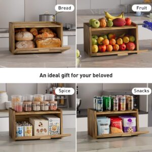 Acacia Wood Bread Box for Kitchen Countertop, Large Wooden Bread Storage Container, with Clear Window Back Air Vent and Anti-falling Design, Bread Boxes for Keeping Food Fresh in Home and Kitchen